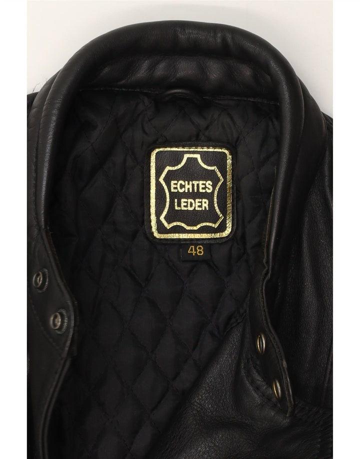 Jaqueta de couro masculina vintage para motociclista UE 48 couro preto médio