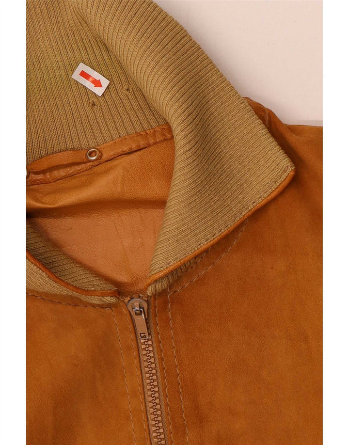 Jaqueta bomber masculina vintage de camurça Reino Unido 36 couro marrom pequeno