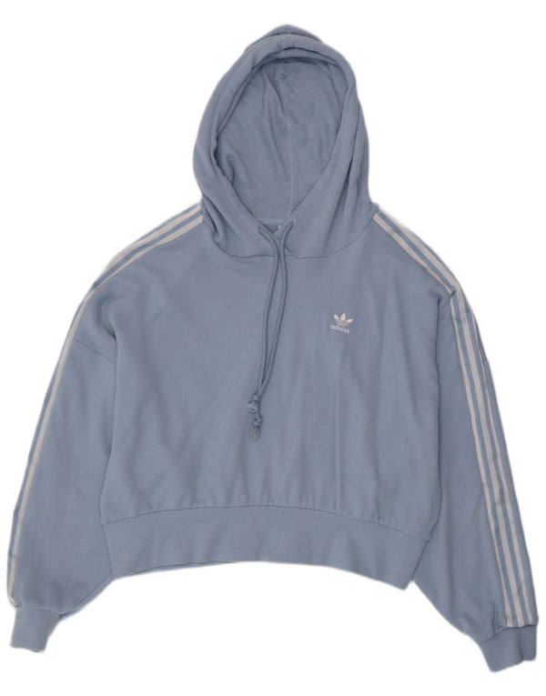 Adidas Womens Oversized Crop Hoodie Jumper Reino Unido 8 Pequeno Azul Algodão