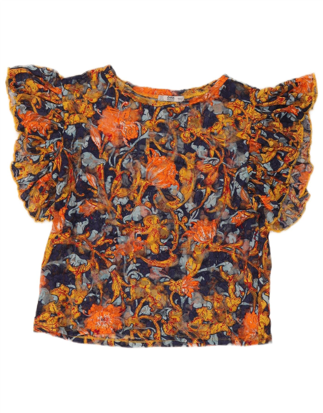 Blusa feminina transparente Zara UK 10 pequena floral multicolorida