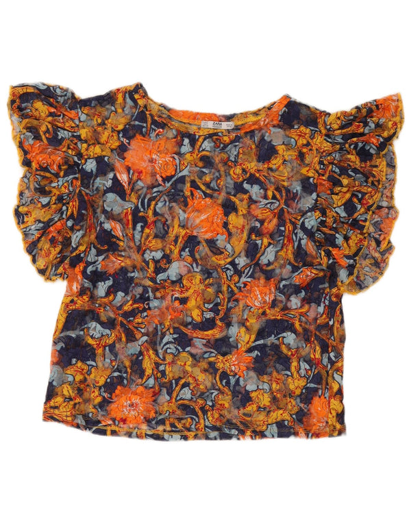 Blusa feminina transparente Zara UK 10 pequena floral multicolorida