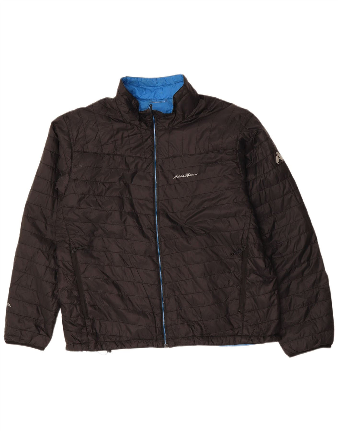 Jaqueta acolchoada masculina Eddie Bauer UK 42 XL preta poliéster esportiva