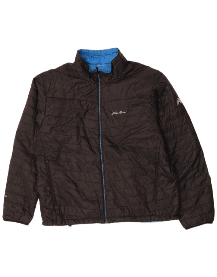 Jaqueta acolchoada masculina Eddie Bauer UK 42 XL preta poliéster esportiva