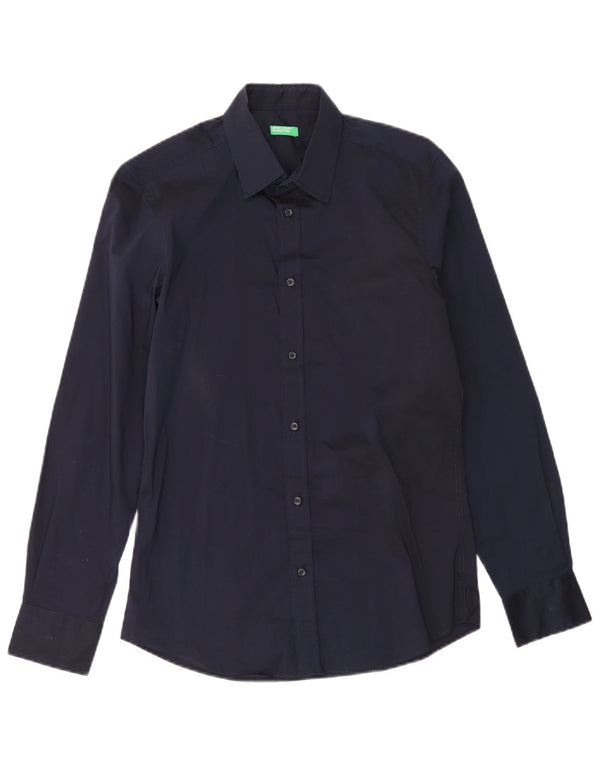 Camisa masculina Benetton pequena algodão azul marinho