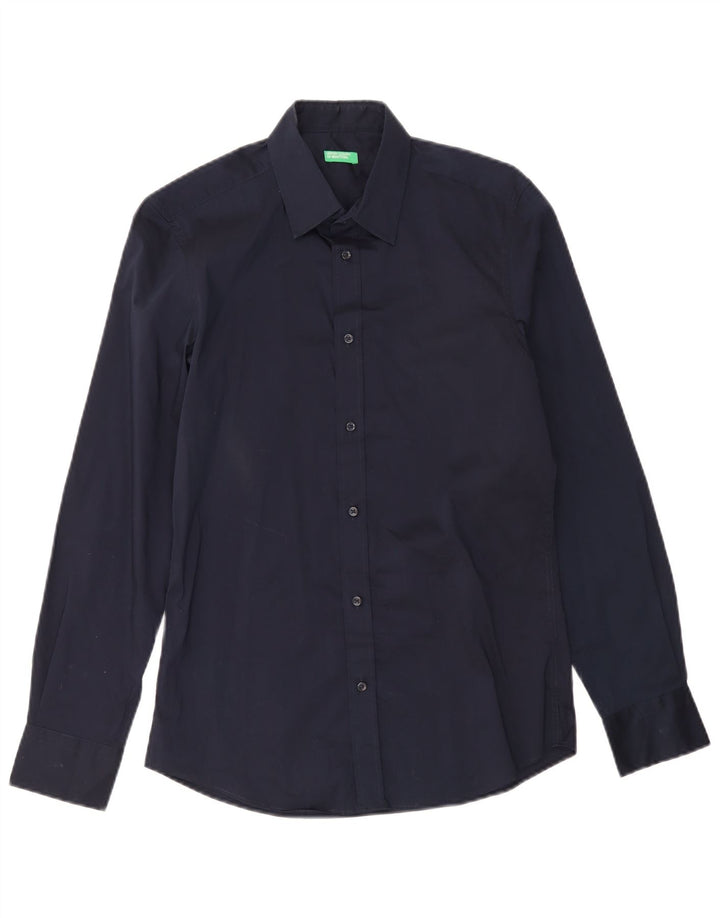 Camisa masculina Benetton pequena algodão azul marinho