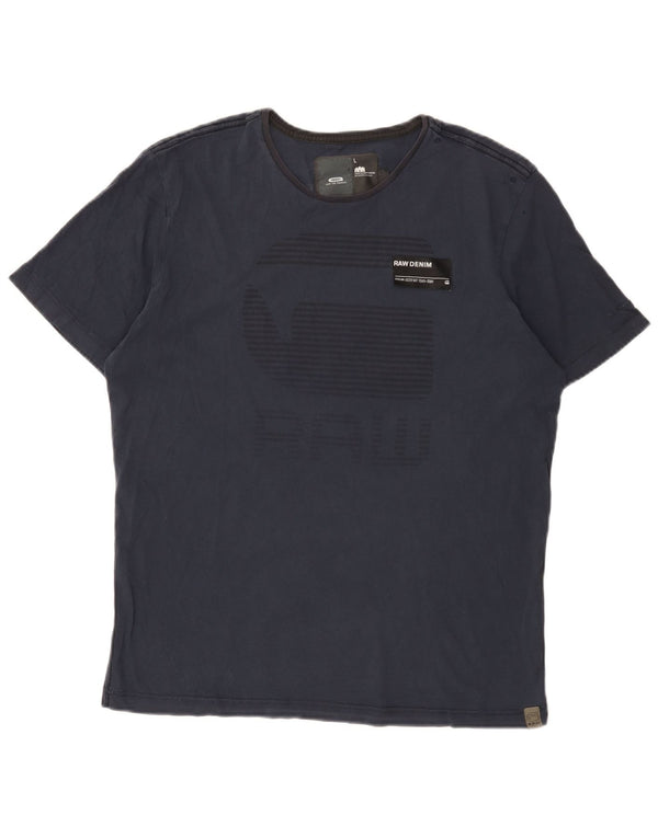 Camiseta G-Star masculina gráfica grande algodão azul marinho