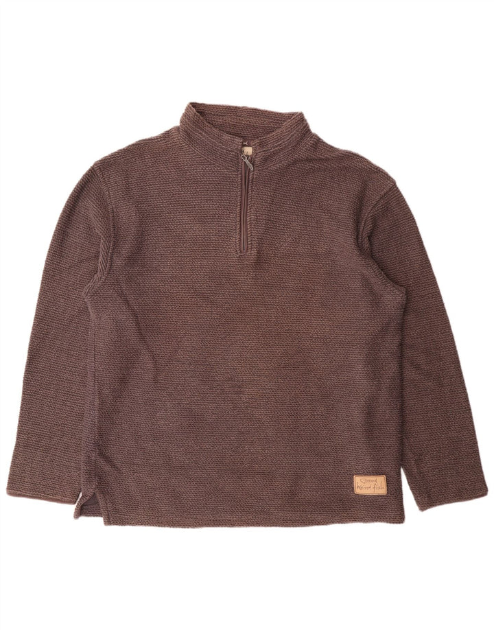 WEIRD FISH Suéter masculino com zíper e gola grande de algodão marrom
