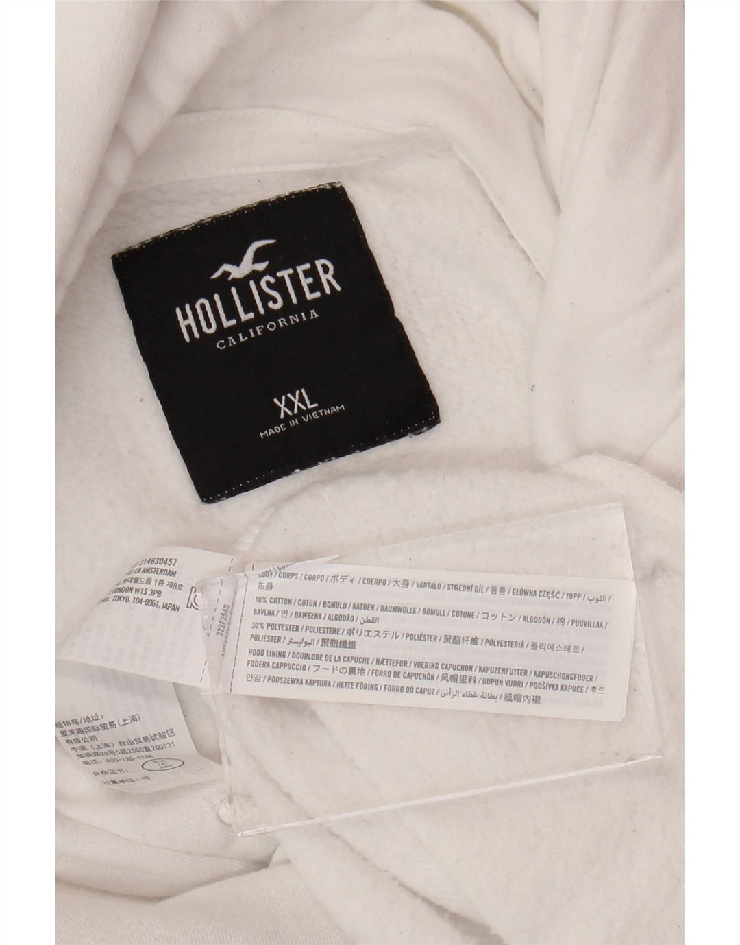 HOLLISTER moletom com capuz gráfico masculino 2XL algodão branco