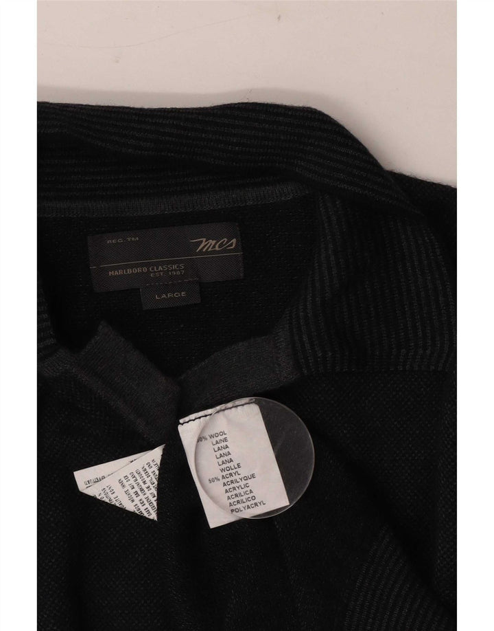 Suéter masculino Marlboro Classics com gola polo, grande lã cinza