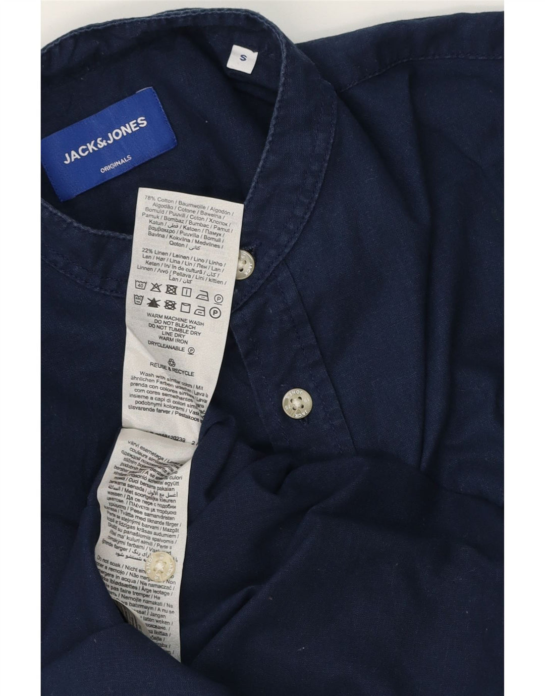 JACK & JONES Camisa masculina de manga curta pequena algodão azul marinho