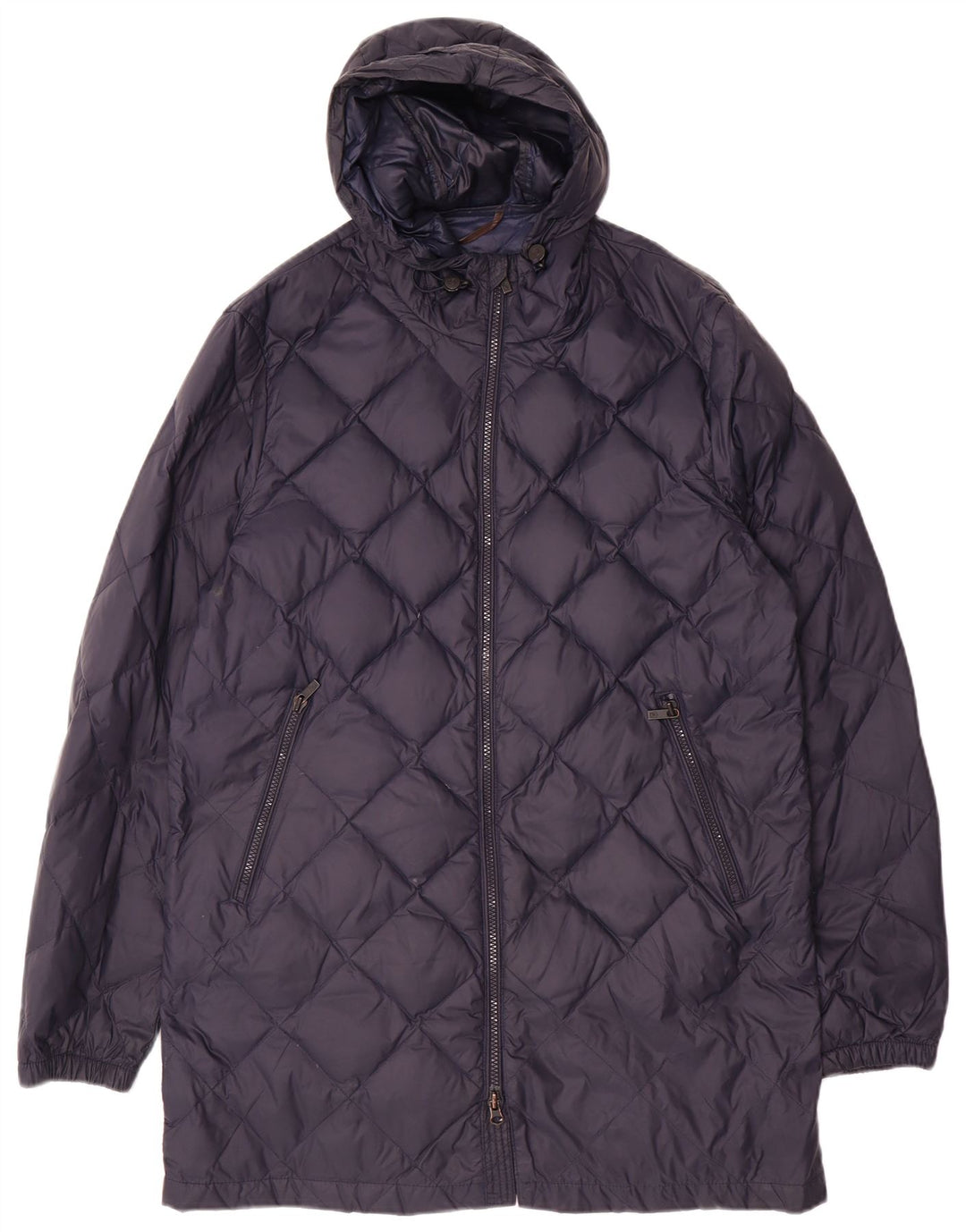 Casaco acolchoado com capuz feminino MASSIMO DUTTI UK 16 grande azul marinho poliamida