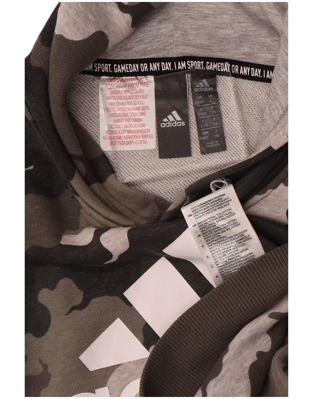 ADIDAS Meninos Graphic Hoodie Jumper 13-14 Anos Marrom Camuflagem Algodão