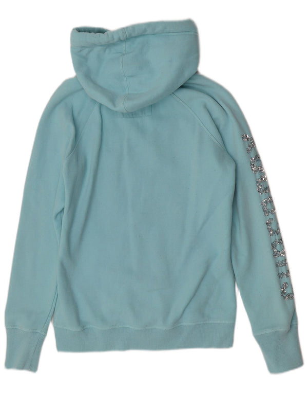 Suéter feminino Superdry com capuz e zíper gráfico UK 16 grande algodão azul