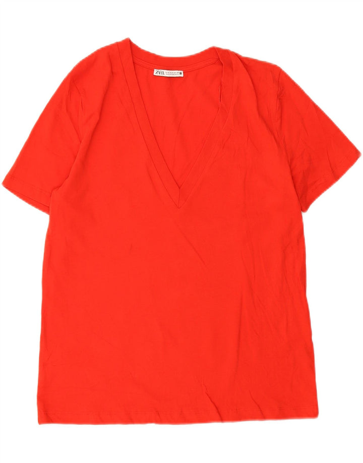 Zara Womens Oversized T-Shirt Top UK 10 Pequeno Algodão Vermelho