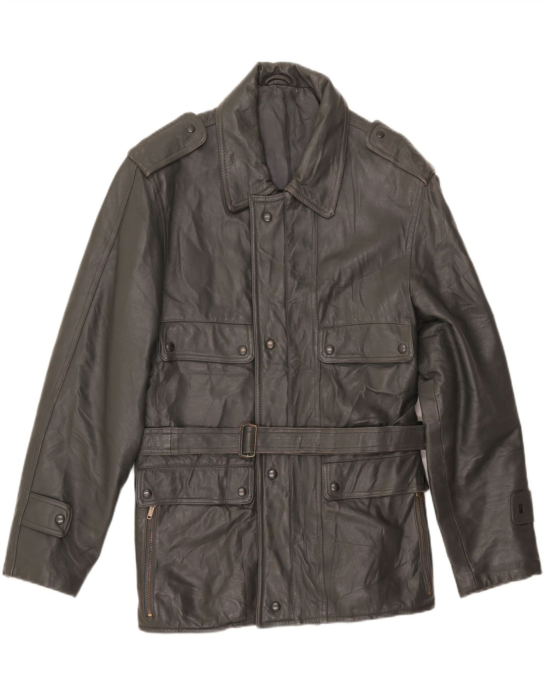 Jaqueta de couro militar masculina vintage UK 38 cinza médio