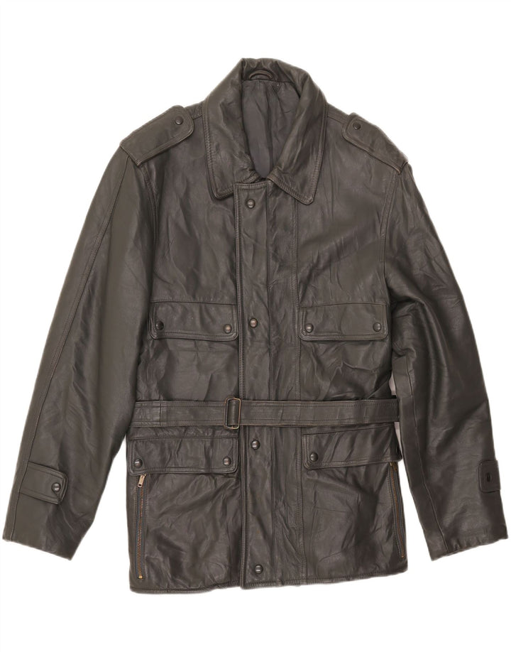 Jaqueta de couro militar masculina vintage UK 38 cinza médio