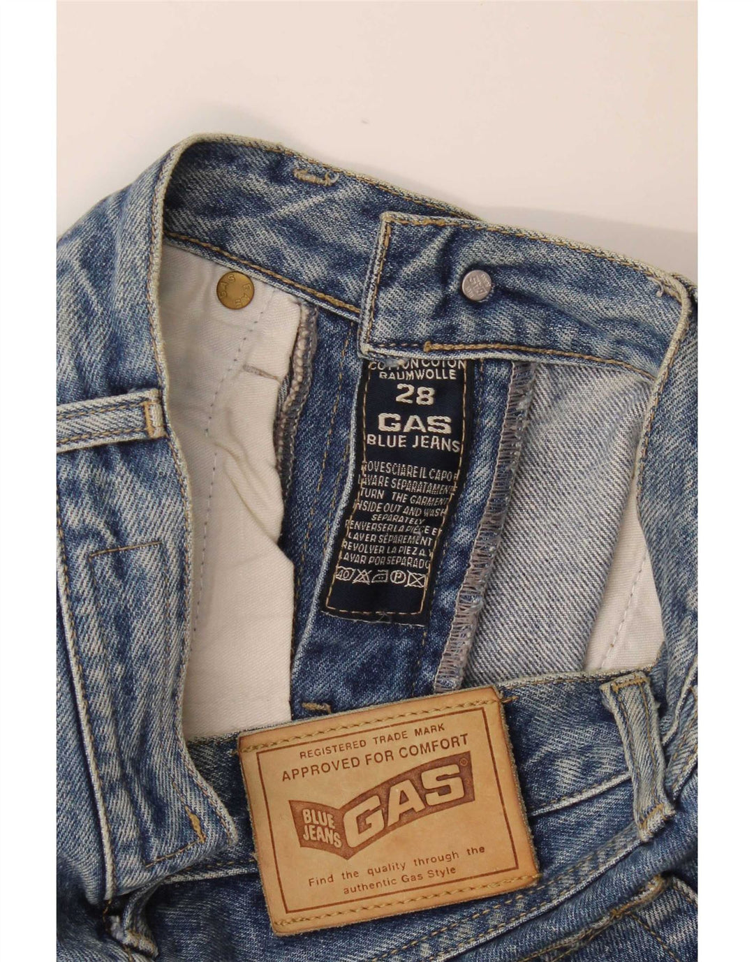 Shorts jeans feminino Gas W28 algodão azul médio