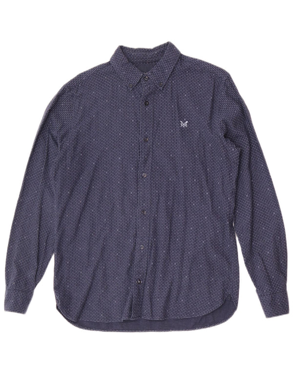 Camisa masculina slim fit da Crew Clothing, algodão manchado azul marinho médio