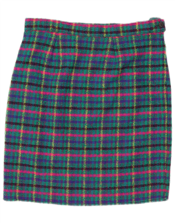 Saia lápis feminina vintage média W30 xadrez azul