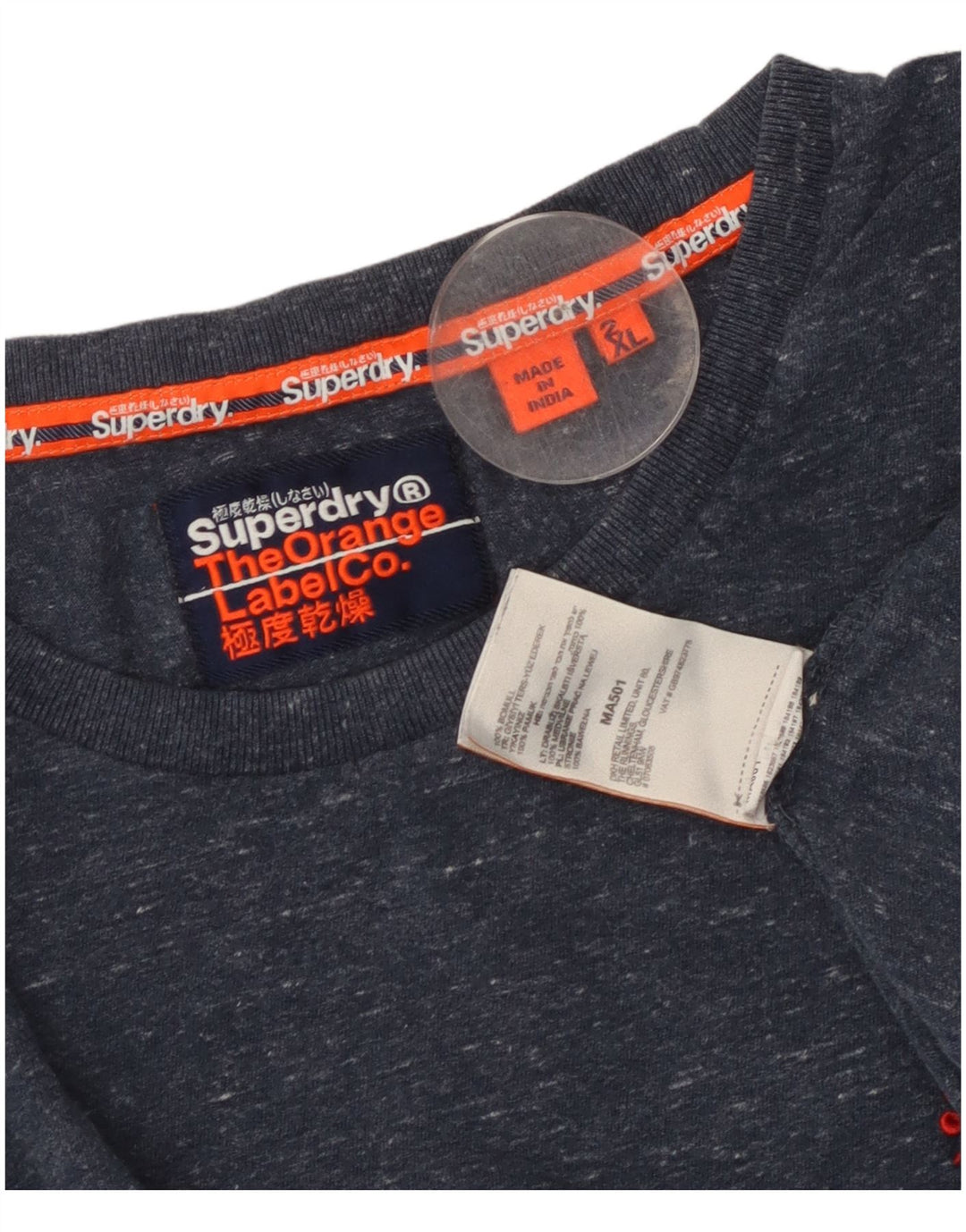 Camiseta masculina Superdry Regular Fit Top 2XL algodão manchado azul marinho