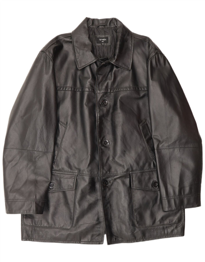 Jaqueta de couro masculina vintage IT 56 3XL couro preto