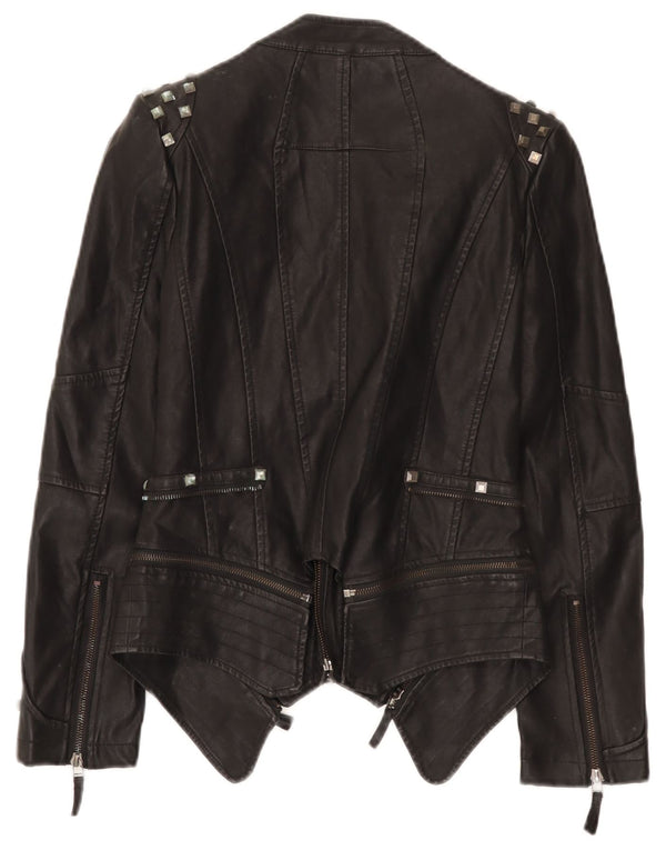 Jaqueta feminina vintage de couro para motociclista UK 10 pequena preta