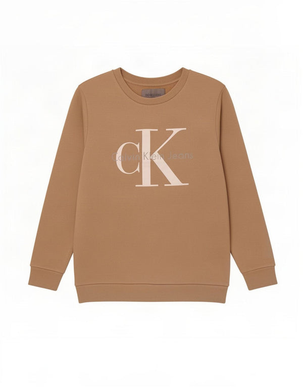 Calvin Klein Jeans feminino moletom gráfico jumper Reino Unido 10 pequeno bege