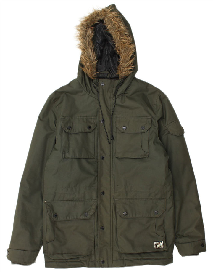 Jaqueta utilitária masculina com capuz Supply & Demand UK 36 poliéster cáqui pequeno