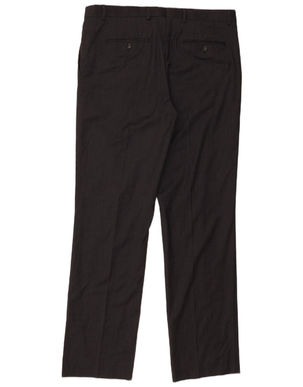 Zara Calça masculina reta de terno EU 46 XL W36 L32 preta listrada de lã