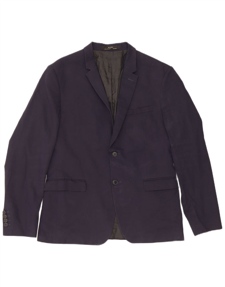Jaqueta blazer masculina Zara com 2 botões EU 52 grande viscose azul marinho