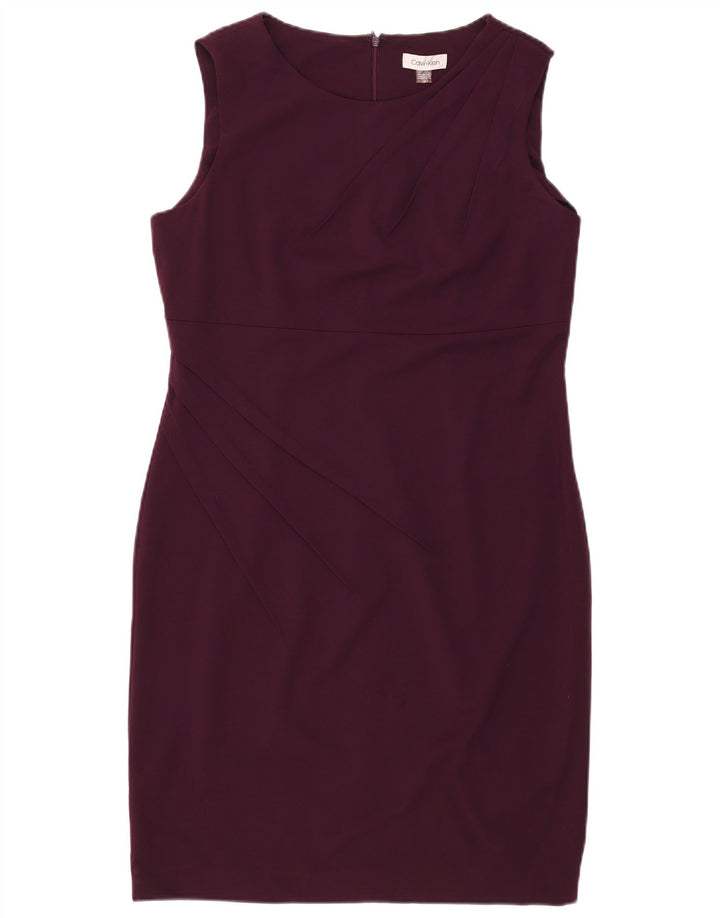 CALVIN KLEIN Vestido feminino sem mangas com bainha US 14 grande poliéster cor de vinho