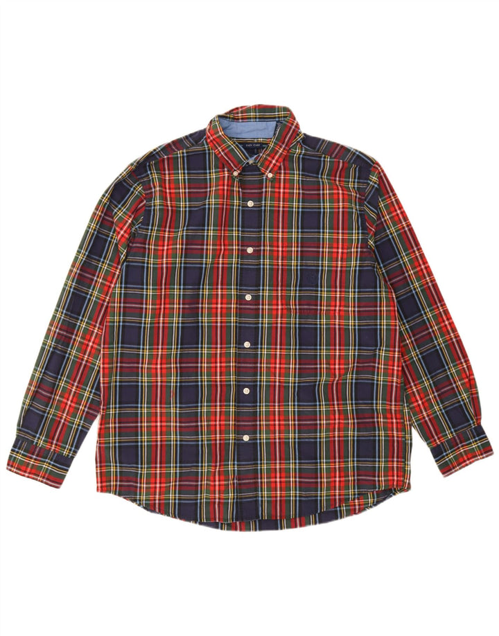 Camisa masculina Chaps grande xadrez multicolorida de algodão