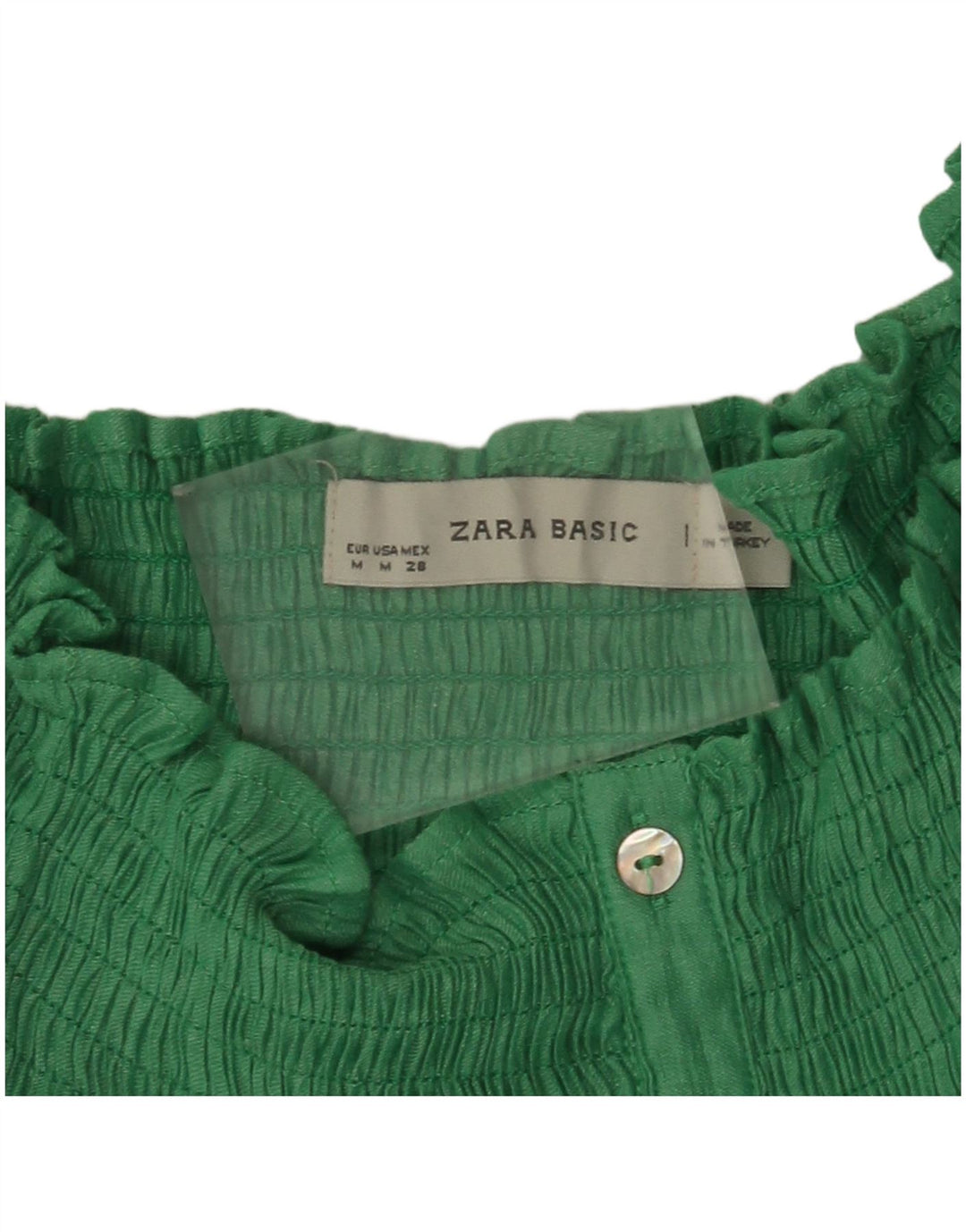 Blusa feminina Zara com ombros de fora, Reino Unido 14, verde médio