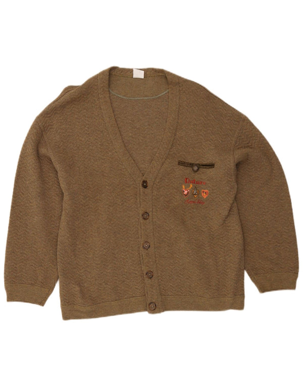 Suéter cardigã feminino vintage Reino Unido 18 XL algodão cáqui