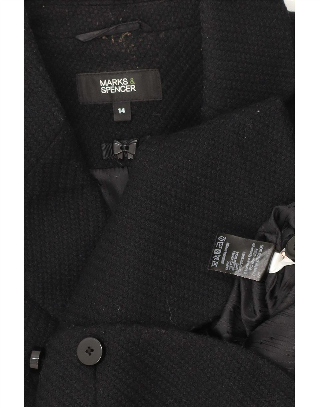 Jaqueta blazer feminina de 5 botões Marks & Spencer Reino Unido 14 poliéster preto médio