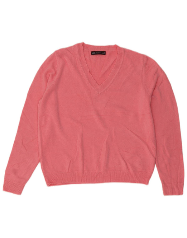 Suéter feminino Marks & Spencer com decote em V Reino Unido 14 acrílico rosa médio