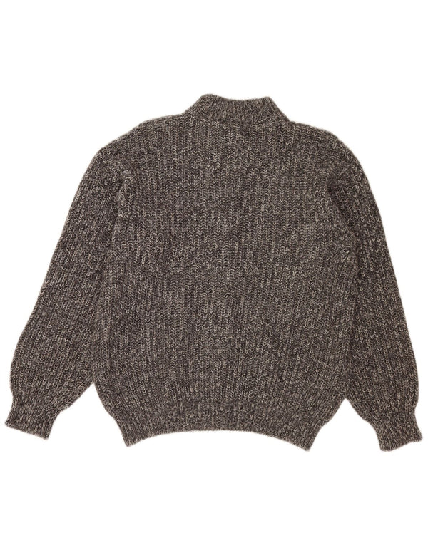Suéter cardigã feminino vintage Reino Unido 14 lã de alpaca manchada cinza médio