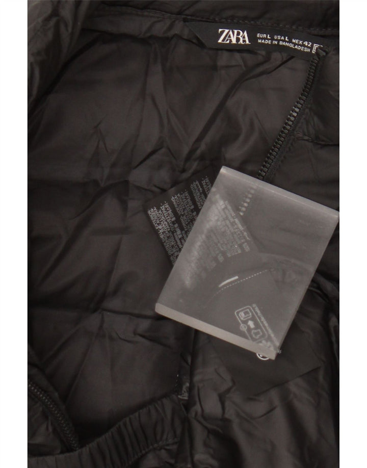 Colete acolchoado feminino Zara UK 16 grande poliéster preto