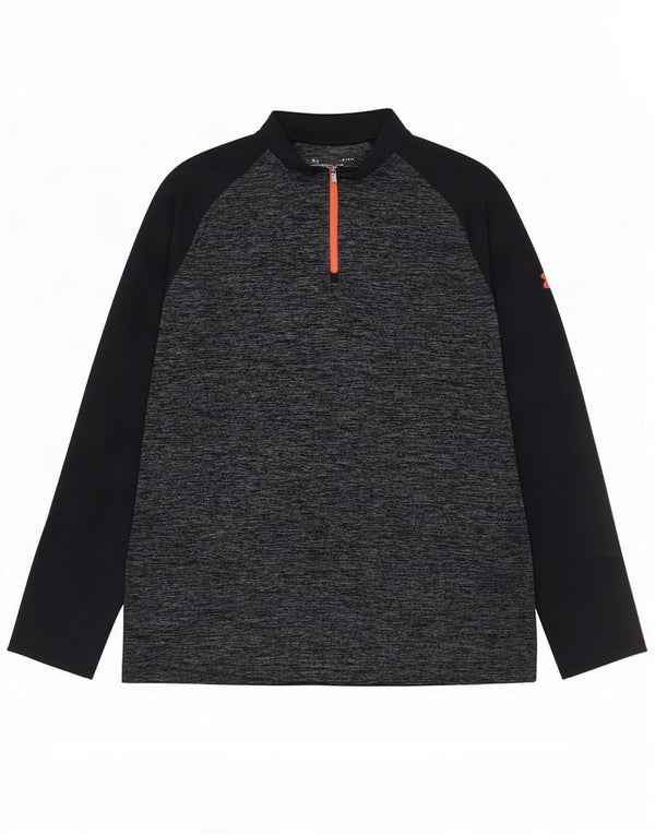 Under Armour Mens Loose Fit Zip Neck Top Manga Longa Grande Preto Salpicado