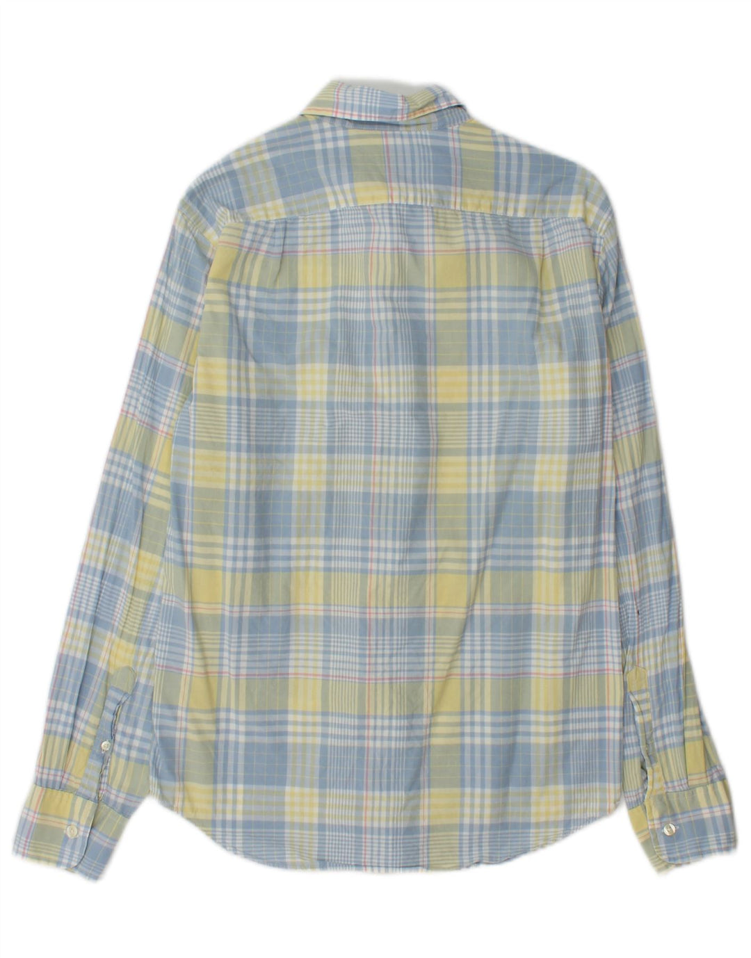 Camisa masculina J. CREW pequena xadrez azul de algodão