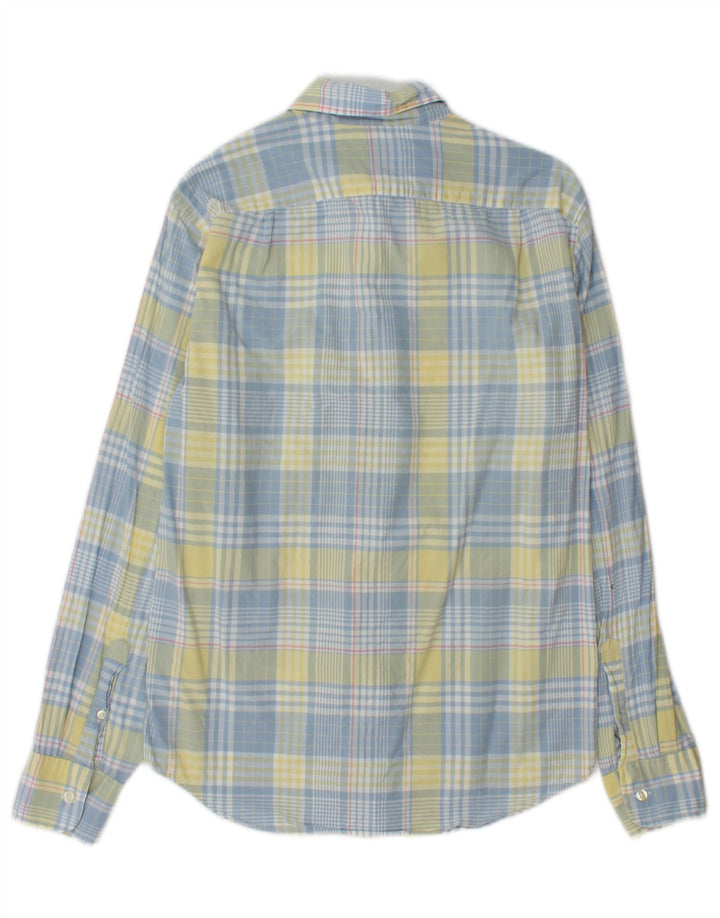 Camisa masculina J. CREW pequena xadrez azul de algodão