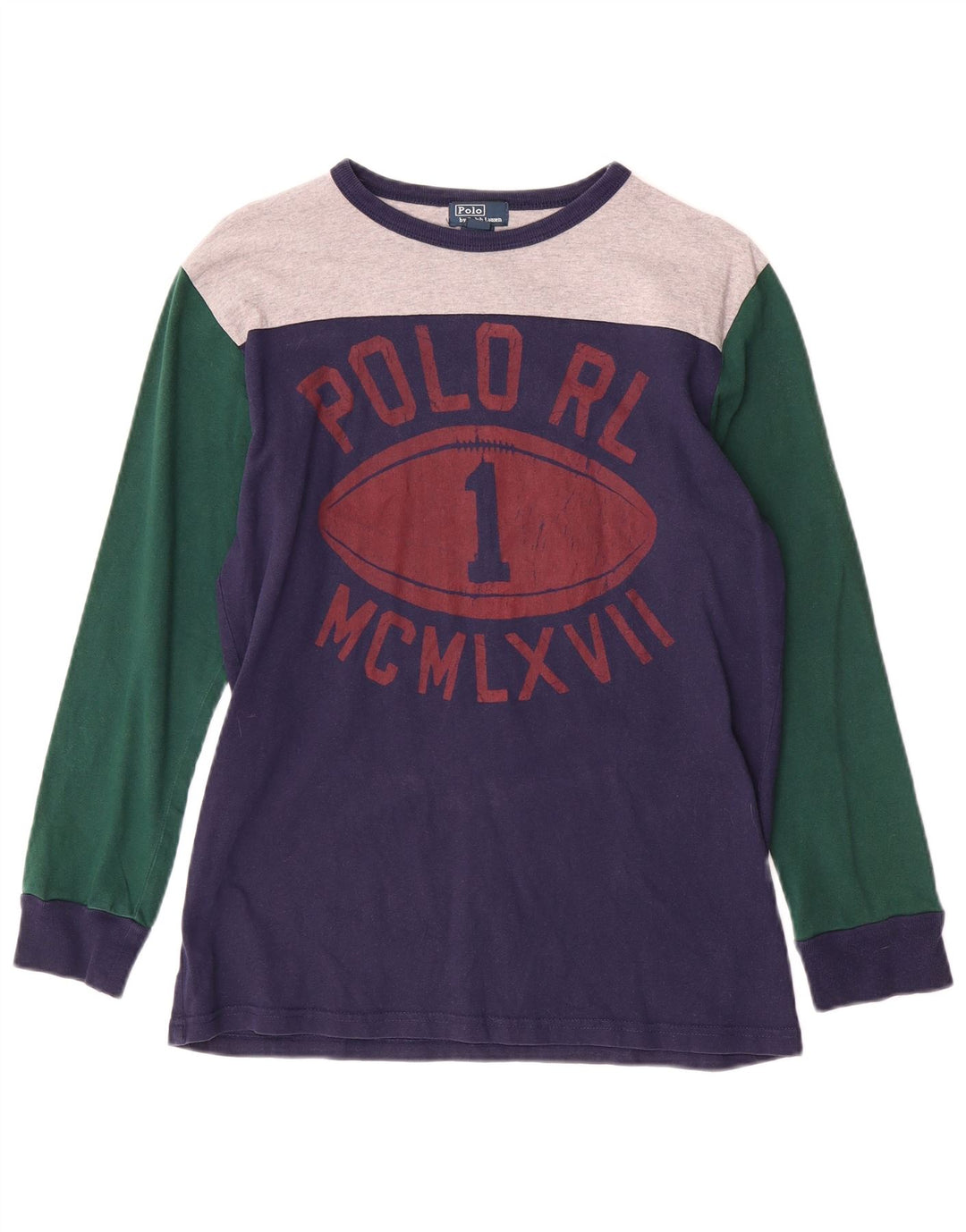 POLO RALPH LAUREN Camiseta gráfica masculina manga comprida 11-12 anos grande azul