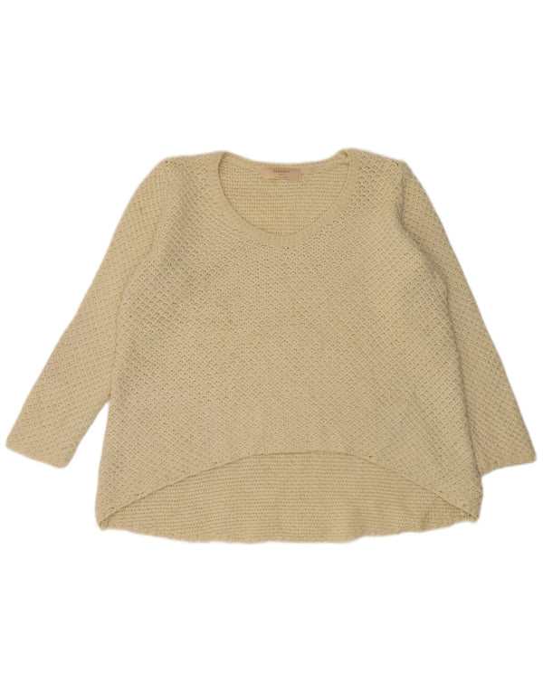 Zara Suéter feminino com gola canoa UK 16 grande acrílico branco