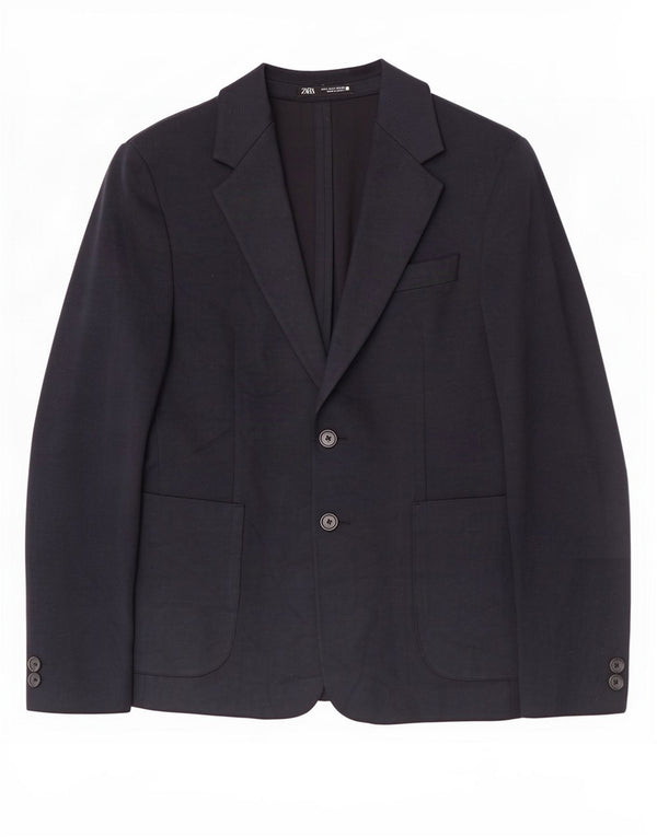Jaqueta blazer masculina Zara com 2 botões UK 36 poliéster azul marinho pequeno