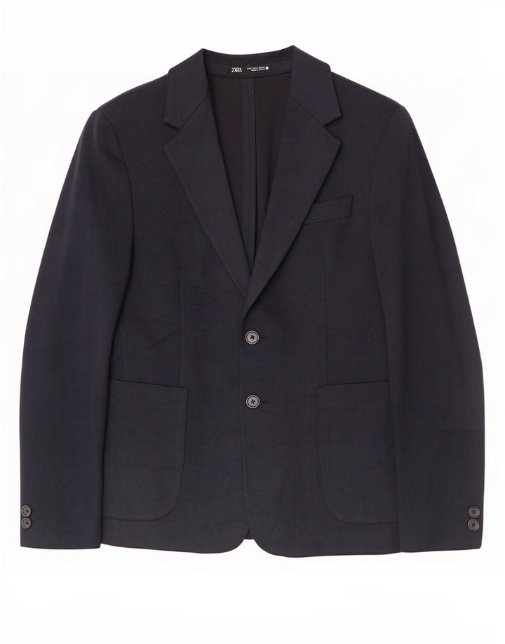 Jaqueta blazer masculina Zara com 2 botões UK 36 poliéster azul marinho pequeno
