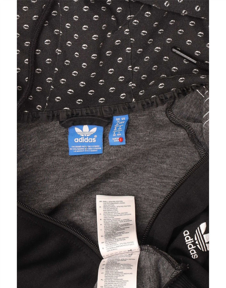Suéter feminino Adidas com capuz e zíper gráfico UK 12 poliéster preto médio