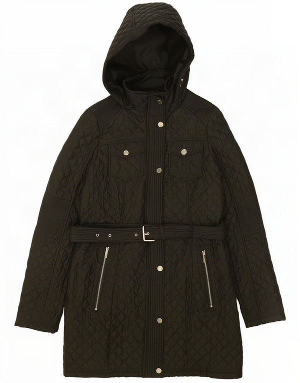 Sobretudo feminino acolchoado com capuz Marks & Spencer Reino Unido 10 pequeno poliéster verde