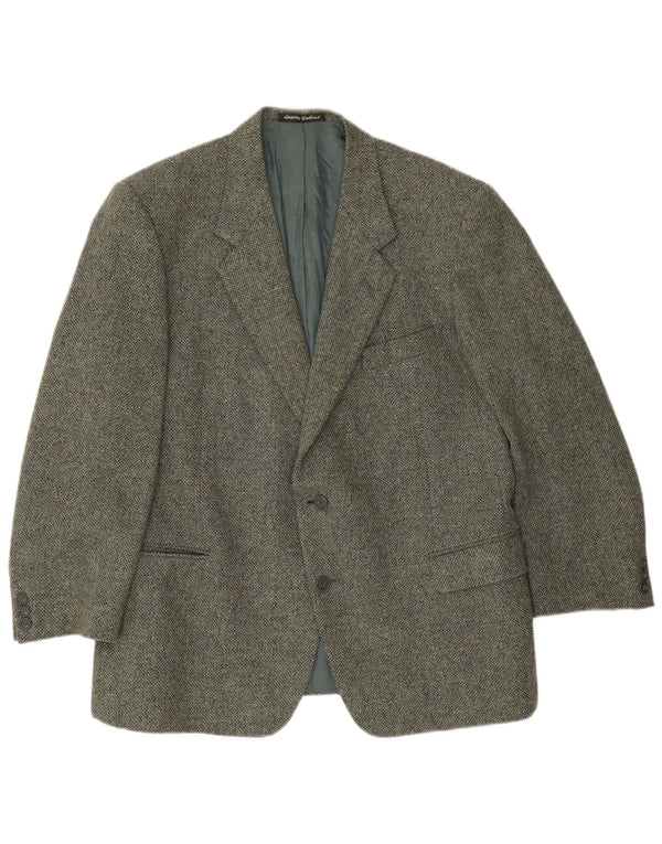 Jaqueta blazer masculina Facis com 2 botões IT 58 4XL lã virgem manchada verde