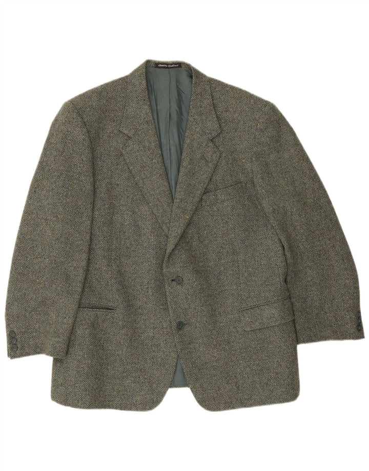 Jaqueta blazer masculina Facis com 2 botões IT 58 4XL lã virgem manchada verde