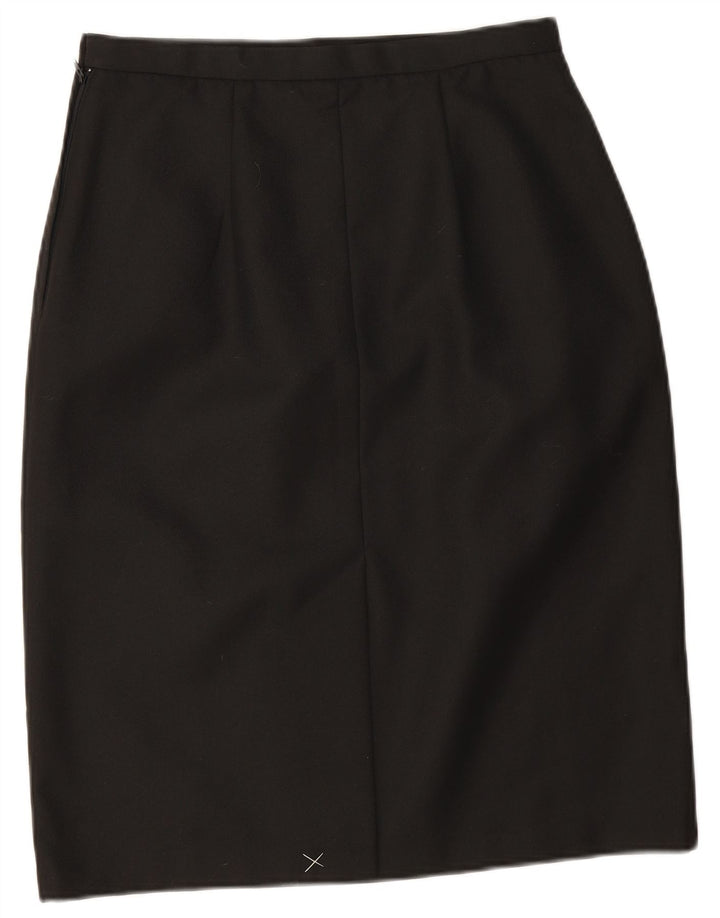 Saia lápis feminina vintage UK 14 médio W28 poliéster preto